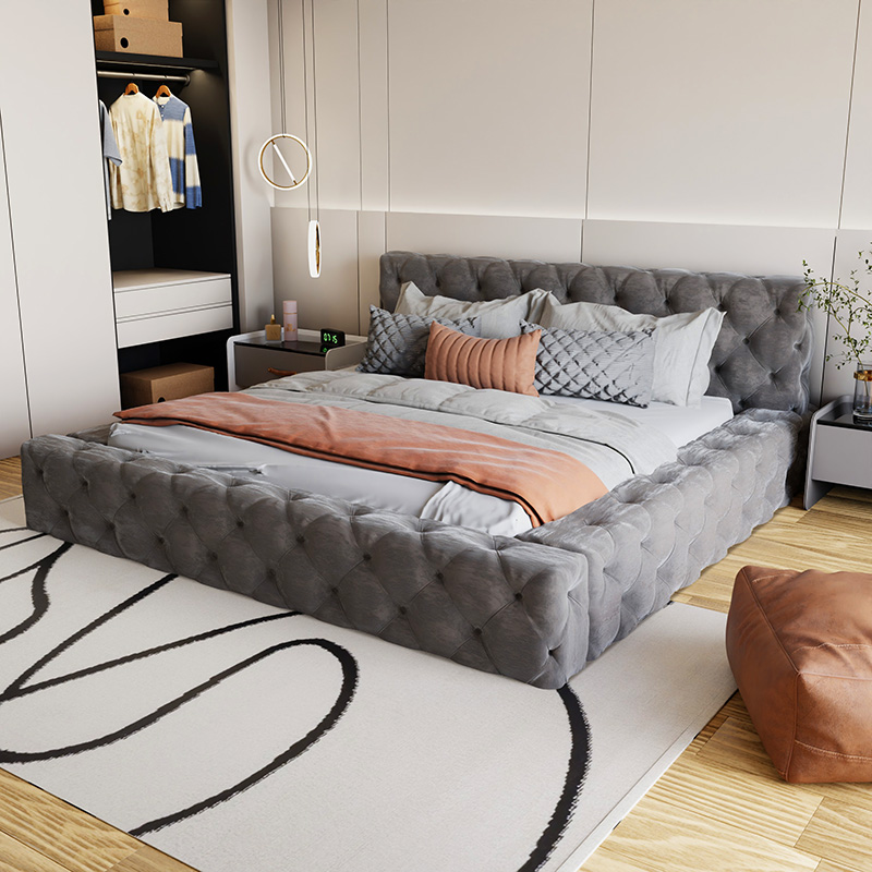 Interior Design Vintage Modern - เตียงหรูหราสไตล์นอร์ดิกที่สะดวกสบายความงามสร้างสรรค์ดีไซเนอร์วินเทจเตียงนอนภายในเตียงนอนเฟอร์นิเจอร์ประหยัดพื้นที่
