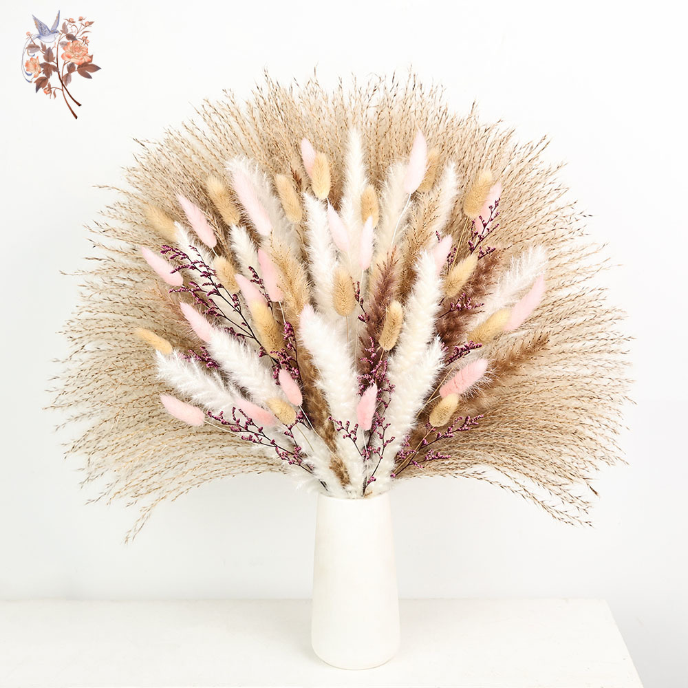 Dried Pampas Bundle - หญ้าหางกระต่ายฟูฟ่องสีชมพู ดอกไม้แห้งมัดเป็นช่อ สำหรับตกแต่งบ้าน สวน งานปาร์ตี้ งานประดิษฐ์