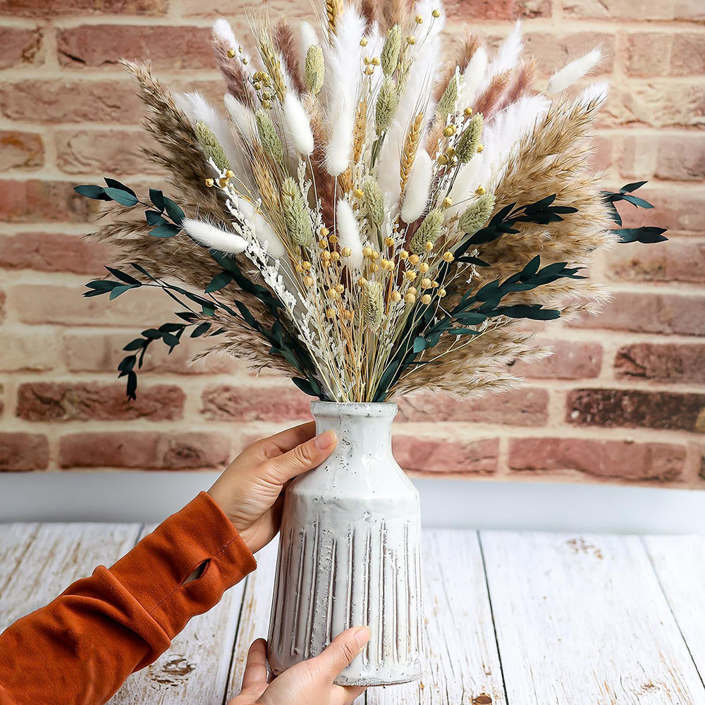 Dried Pampas Bundle - ช่อดอกหญ้าแพมพัสแห้ง 100 ชิ้น พร้อมดอกกระต่ายหางนก สำหรับตกแต่งงานแต่งงาน งานปาร์ตี้