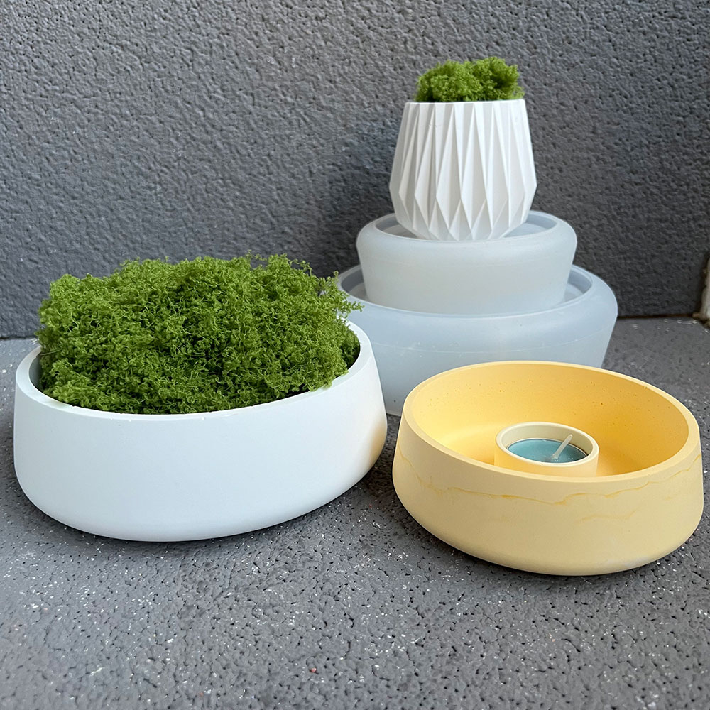 Terrazzo Pot Cement - ชามคอนกรีตแม่พิมพ์ซิลิโคน DIY ดอกไม้หม้อกระถางคอนเทนเนอร์ลายซีเมนต์เทียนถ้วย Terrazzo Planters ยิปซั่มเรซินแม่พิมพ์