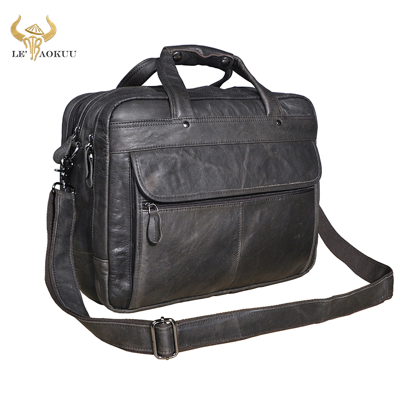 Interior Design Portfolio - ผู้ชายหนังแท้ Retro สีเทากระเป๋าเอกสาร Messenger กระเป๋าออกแบบชายแล็ปท็อปเอกสาร Tote
