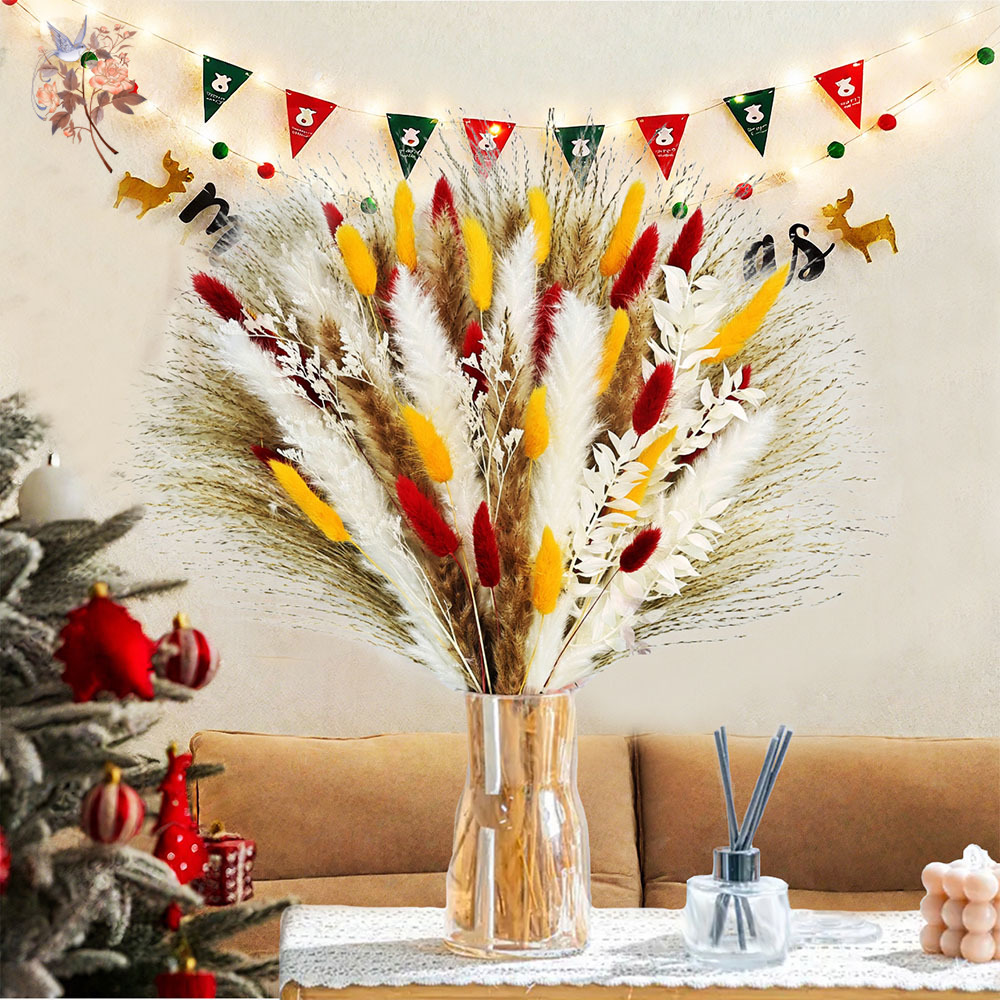 Dried Pampas Bundle - ดอกแพมพัสแห้งแบบธรรมชาติ 70 ช่อ สำหรับตกแต่งบ้าน โต๊ะ แจกัน