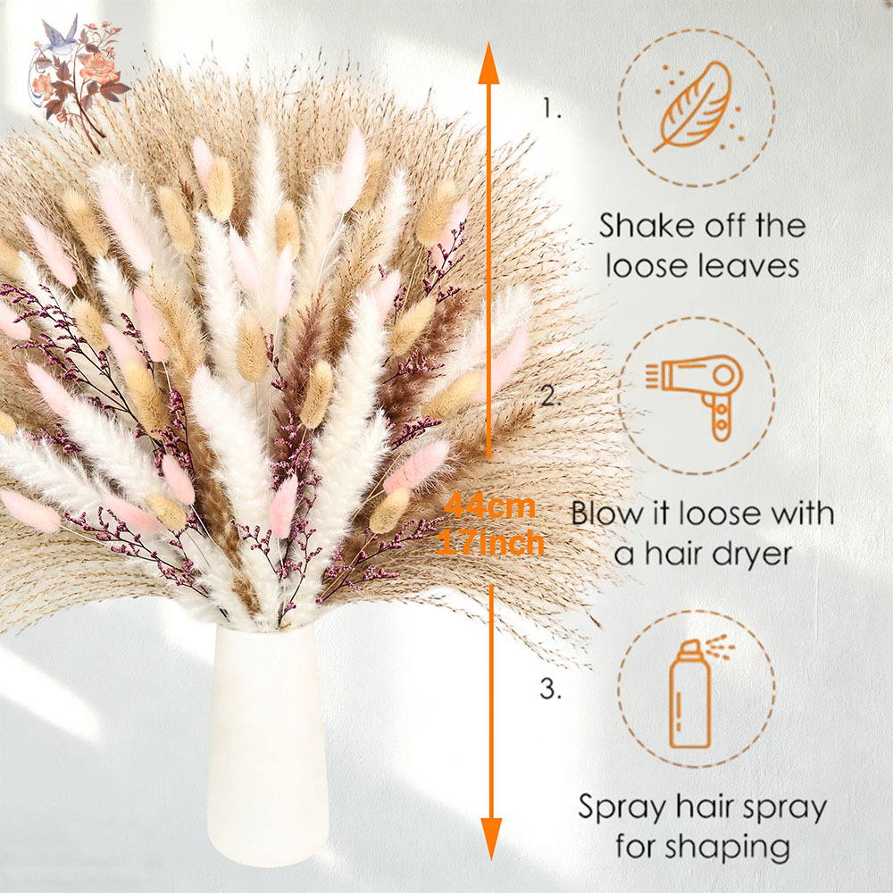 หญ้าหางกระต่ายฟูฟ่องสีชมพู ดอก - Dried Pampas Bundle บทวิจารณ์และราคา
