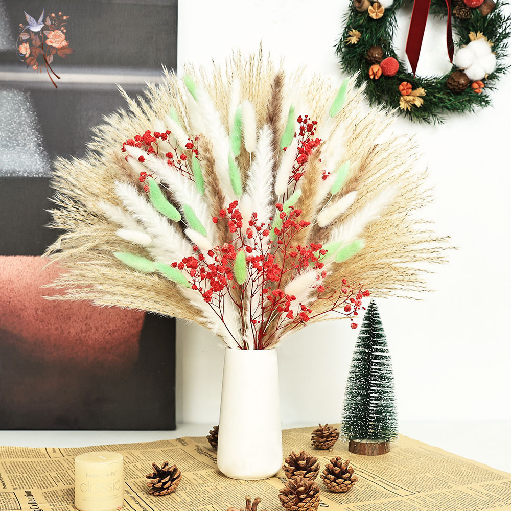 ช่อดอกหญ้าแพมพัสสีเขียวแดงฟูฟ่ - Dried Pampas Bundle บทวิจารณ์และราคา